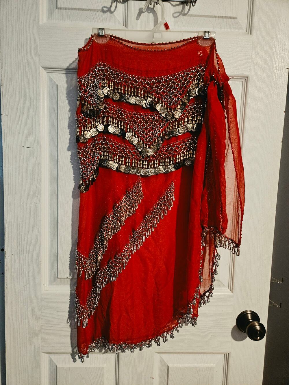 Belly dancing outfit skirt scarves headdress and cymbals